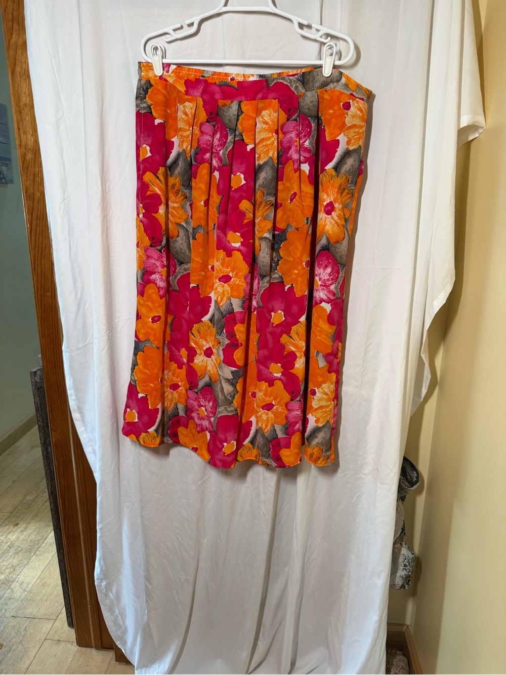 Collective Concepts Bright Floral Midi Skirt in Orange & Fuchsia